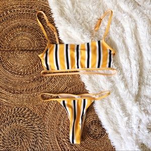 yellow vertical striped thong bikini